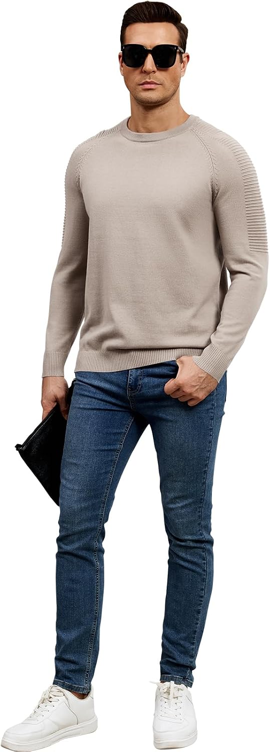 herr rund hals raglan långärmad jumper enfärgad termisk stickad pullover axel ribbning detalj 100 % bomull klassiska stickade kläder höst vinter