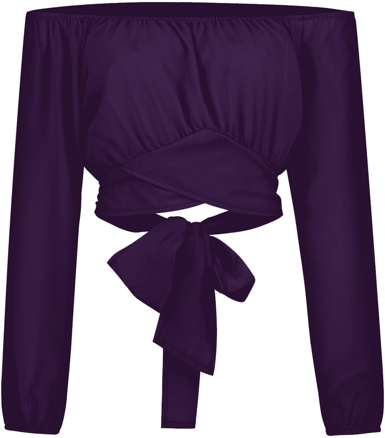 Off Shoulder Dam Crop Top Elegant Lanternärm Långärmad Rynkad Knytskärp Blus Sexy Shirt Semester Party Clubwear
