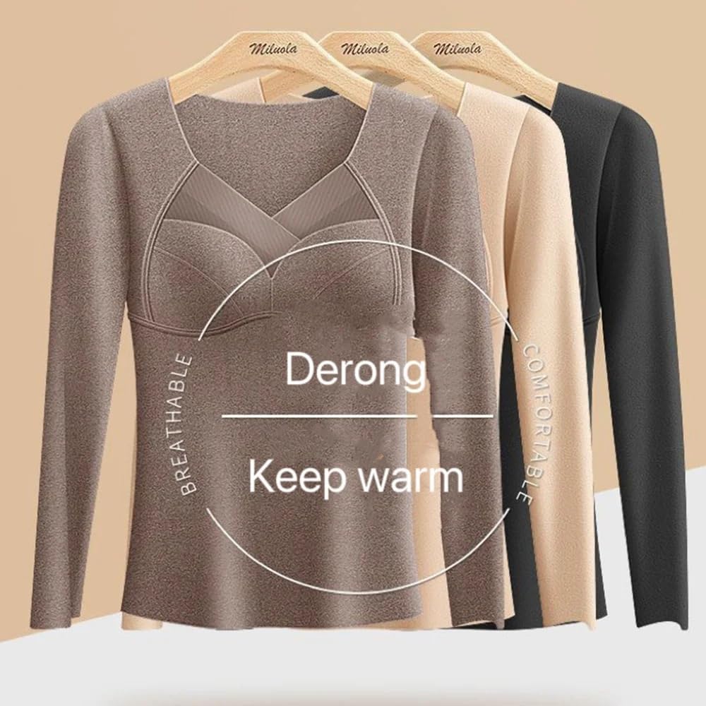 1 st Dam Termisk Underkläder Höst Vinter Långärmad T-shirt Med Inbyggda Vadderingar Dam Plus Size Varma Mjuka Underkläder