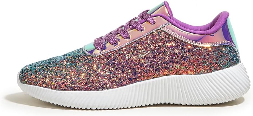 LUCKY STEP Briljanta sneakers för kvinnor med strass och metallpaljetter, lätta tennisskor