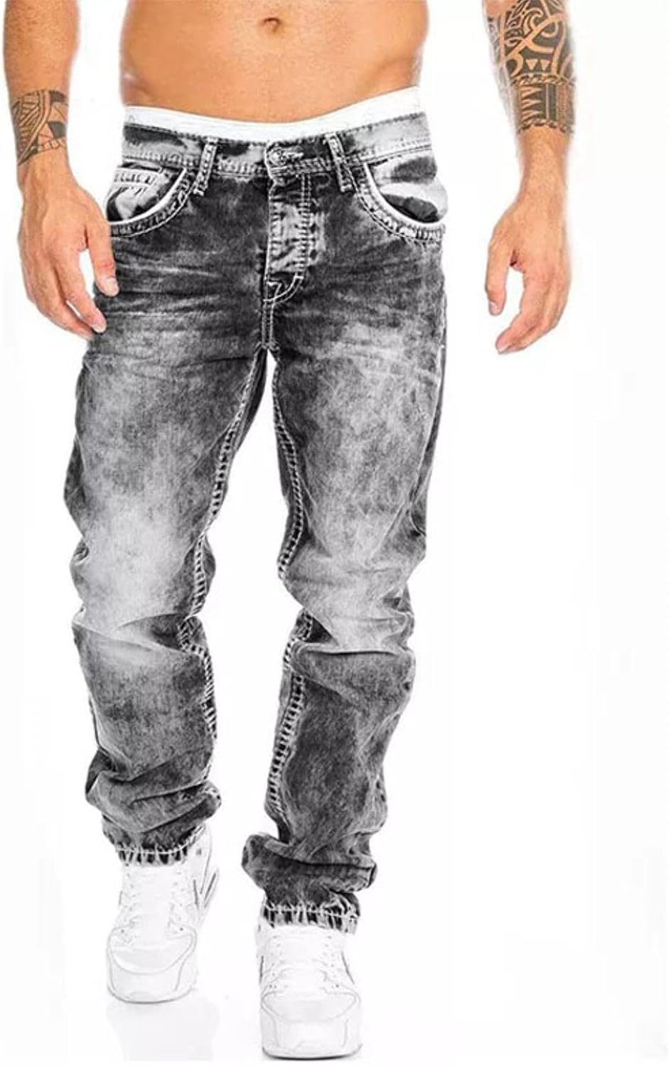 HANFBIO Mode klassisk herr premium lösa vida ben byxor business casual herrbyxor herr raka jeans