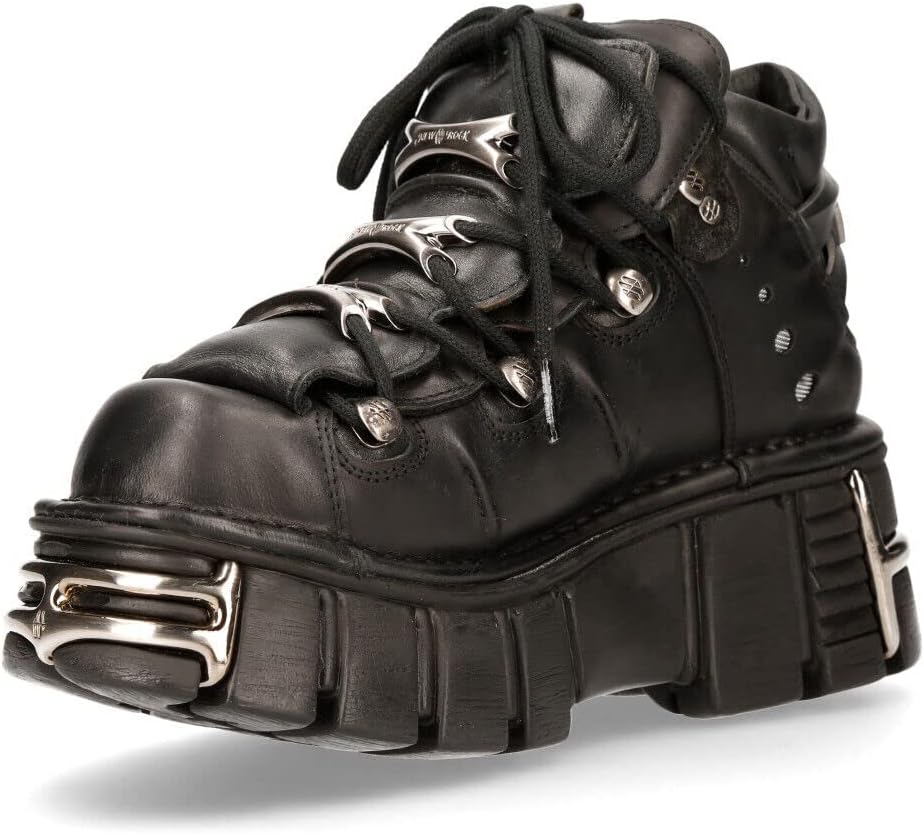 New Rock 106 S1 unisex gotisk punk svart metallisk plattform mode ankelstövlar