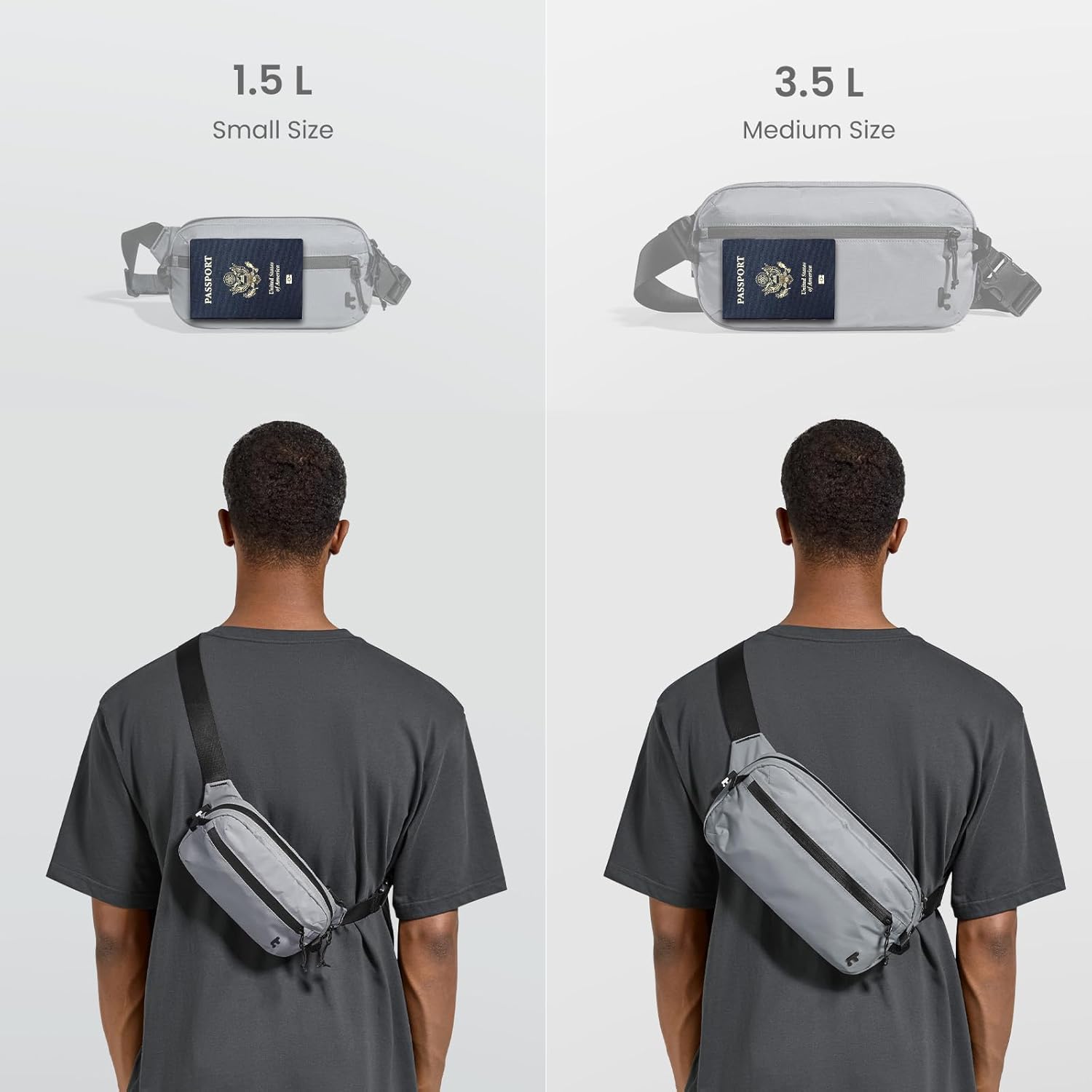 tomtoc 1,5 l crossbody väska med RFID-skydd, liten unisex axelremsväska, sling bag, lätt, vattentät sling bag, för utomhusresor, svart