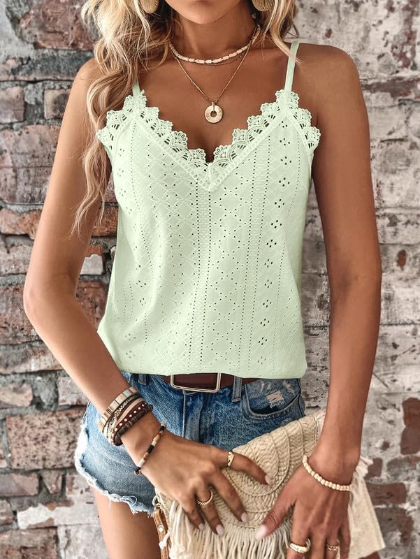 Haibang Chic och elegant sommarlinne dam camisole spets ärmlös spaghettiband topp sexig lös tröja ögla broderi camisole mode casual tanktoppar