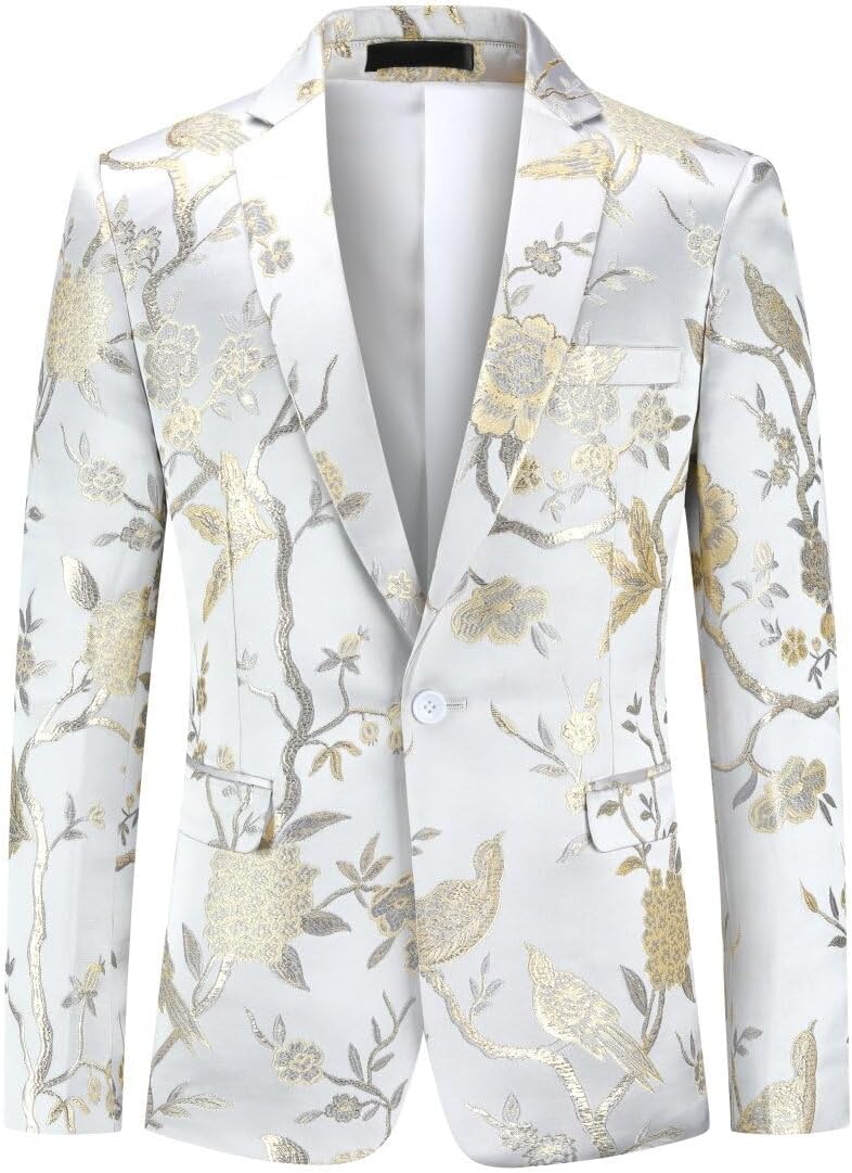 YOUTHUP Broderi blazer för män smal passform blommig kostym jacka snygg blommig smoking jackor