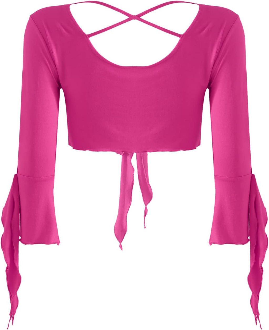 inlzdz Dam magdans topp 3/4 ärmar magfri blus topp cardigan med tofsar långärmad bolero Shrug topp rygglös crop top axeljacka festlig magdans kostym