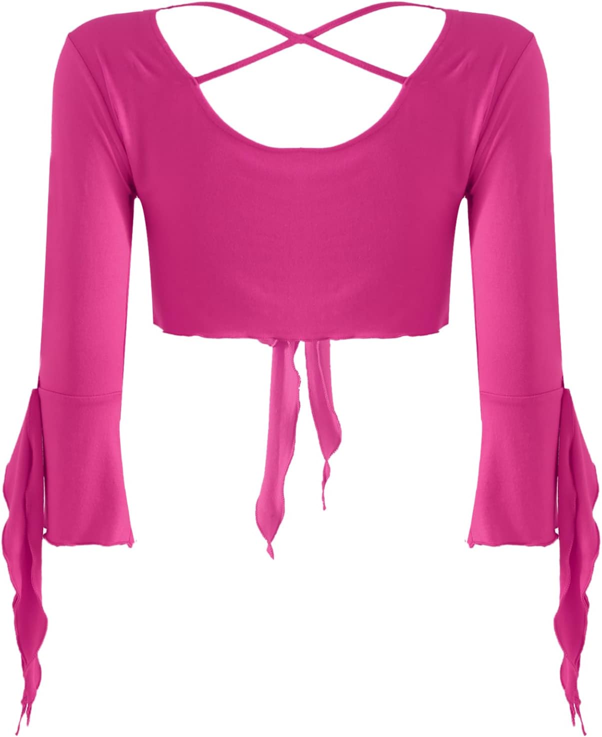 inlzdz Dam magdans topp 3/4 ärmar magfri blus topp cardigan med tofsar långärmad bolero Shrug topp rygglös crop top axeljacka festlig magdans kostym