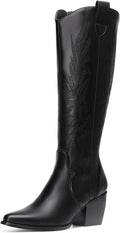 DREAM PARIRS Cowgirl stövlar bekväma dra på dragkedja tjock häl spetsig tå broderad western cowgirl knähöga stövlar flickor damer retro hög stövel