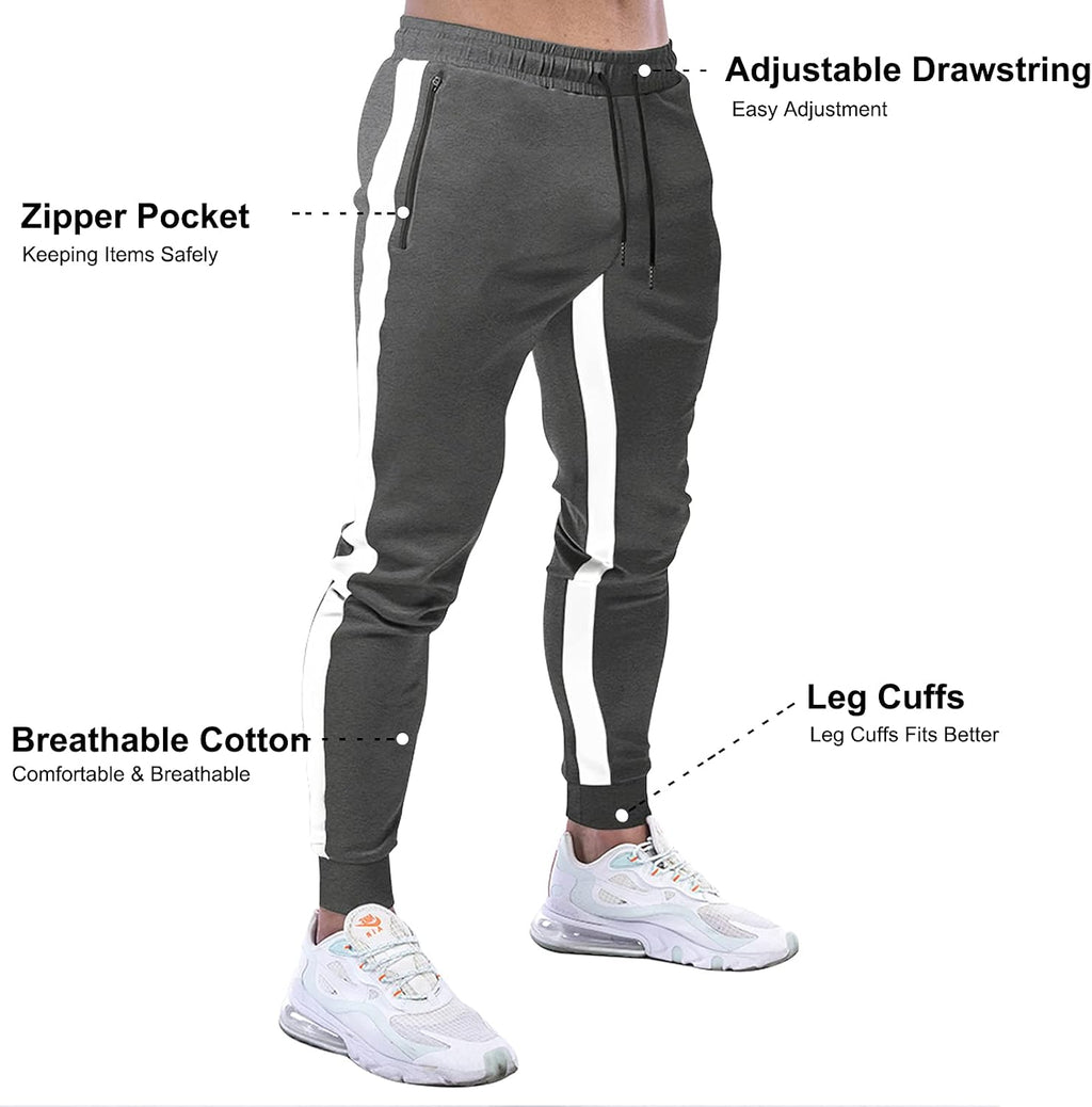 Suwangi Joggingbyxor för män, sportbyxor, byxor, randig design med dragkedjefickor