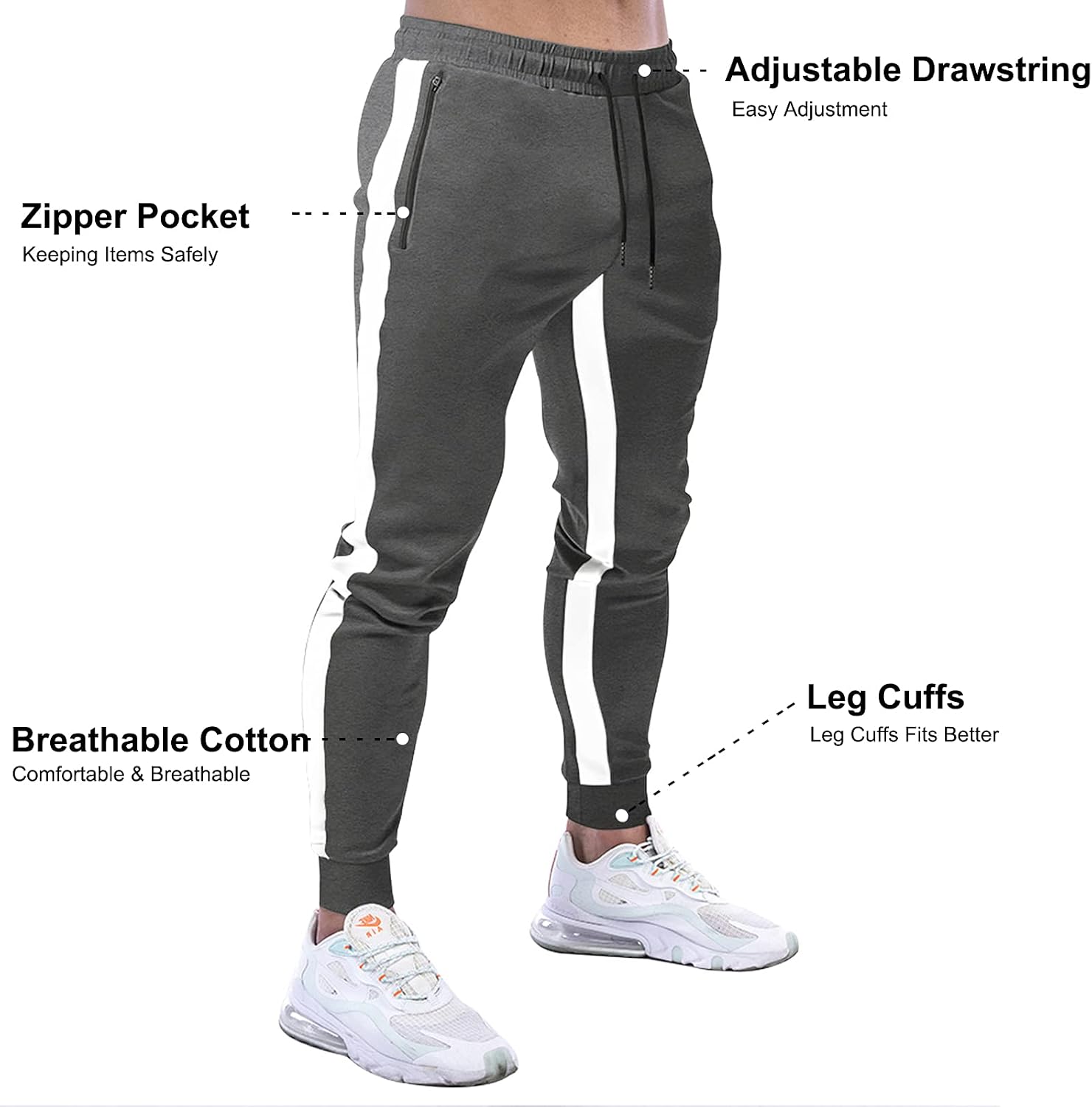 Suwangi Joggingbyxor för män, sportbyxor, byxor, randig design med dragkedjefickor