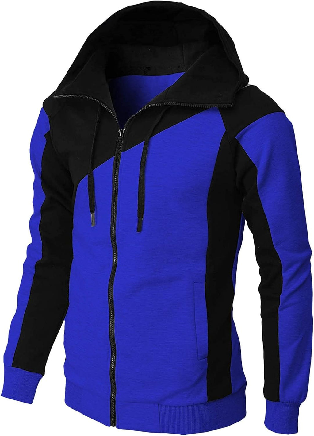 Generisk huvtröja med dragkedja för män, huvtröja med dragsko och fickor pullover tvåfärgad lapptäcke huvtröjor ledig hip hop sweatjacka slim fit andningsaktiv tröja cake casual mångsidig topp