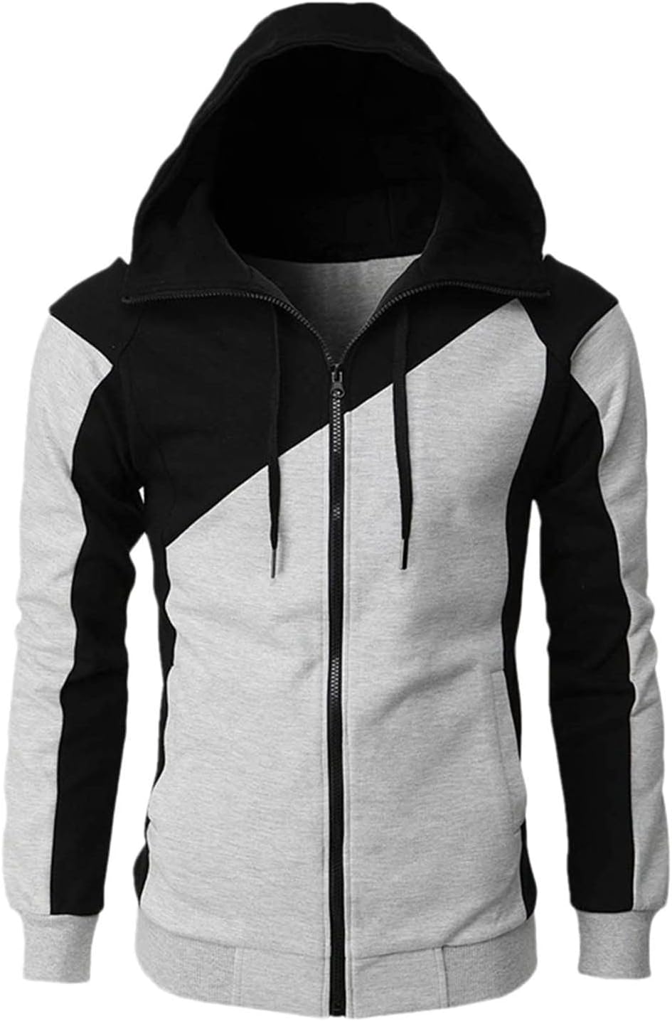 Generisk huvtröja med dragkedja för män, huvtröja med dragsko och fickor pullover tvåfärgad lapptäcke huvtröjor ledig hip hop sweatjacka slim fit andningsaktiv tröja cake casual mångsidig topp