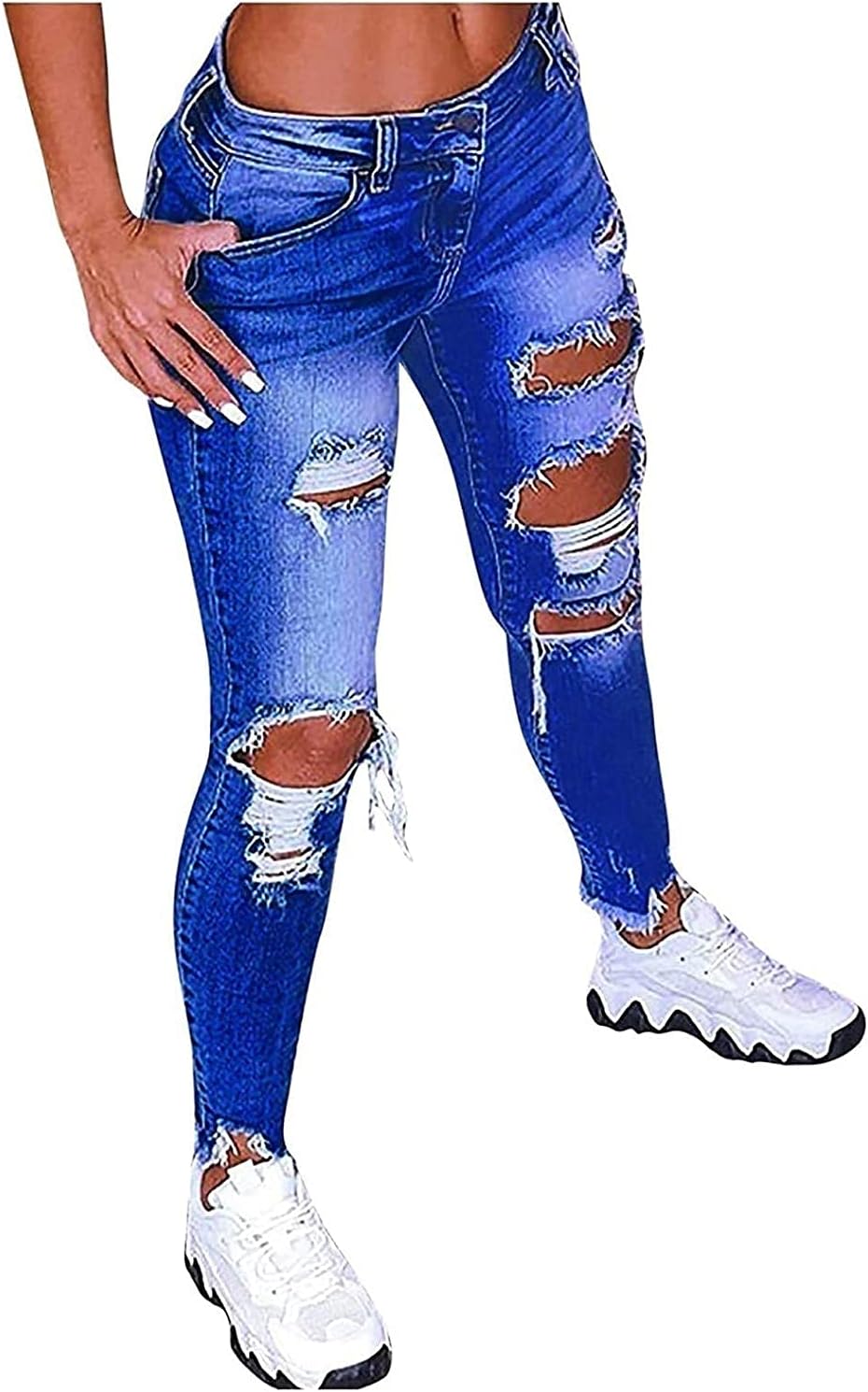 Hög Midja Ripped Jeans Kvinnor Jeans Byxor Kvinnor Hål Skinny Jeans Byxor Kvinnor Ripped Destroyed Denim Jeans Relaxed Women Stretch Slim Fit Ripped Broken Pants Jeans Leggings Women Large Jeans för k