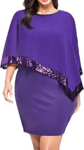 Kvinnors Sommarklänningar 2026 Kvinnor Plus Size Cold Shoulder Overlay Chiffong Axelbandslösa Paljetter Bomull Kortärmad Modeklänning