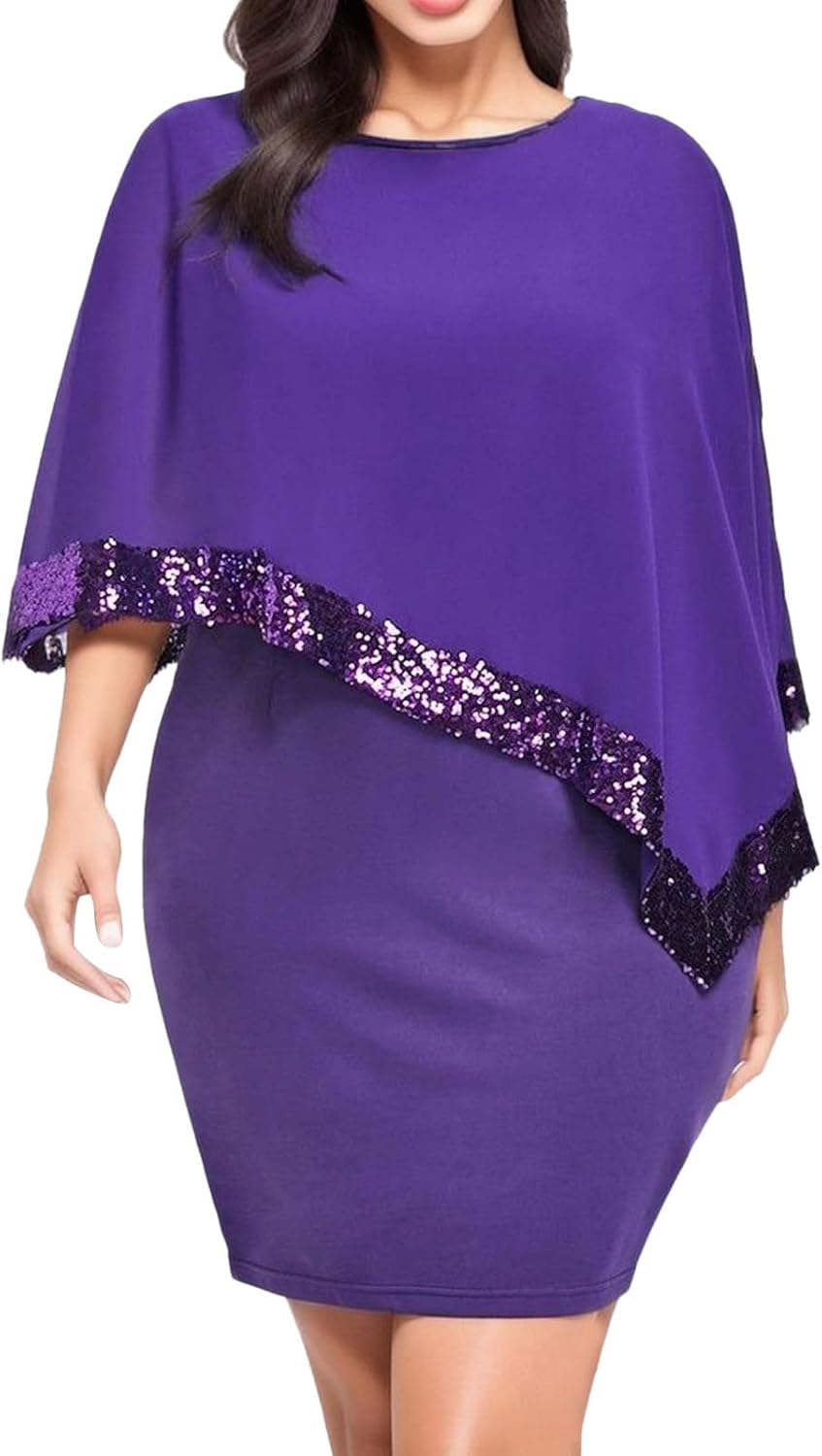 Kvinnors Sommarklänningar 2026 Kvinnor Plus Size Cold Shoulder Overlay Chiffong Axelbandslösa Paljetter Bomull Kortärmad Modeklänning