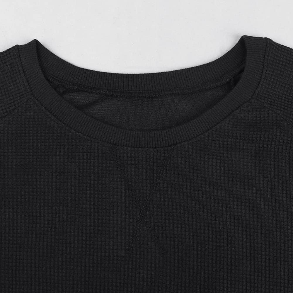 Muscle Alive Basic långärmad våffeltröja för män lös passform träning pullover rund hals skjorta