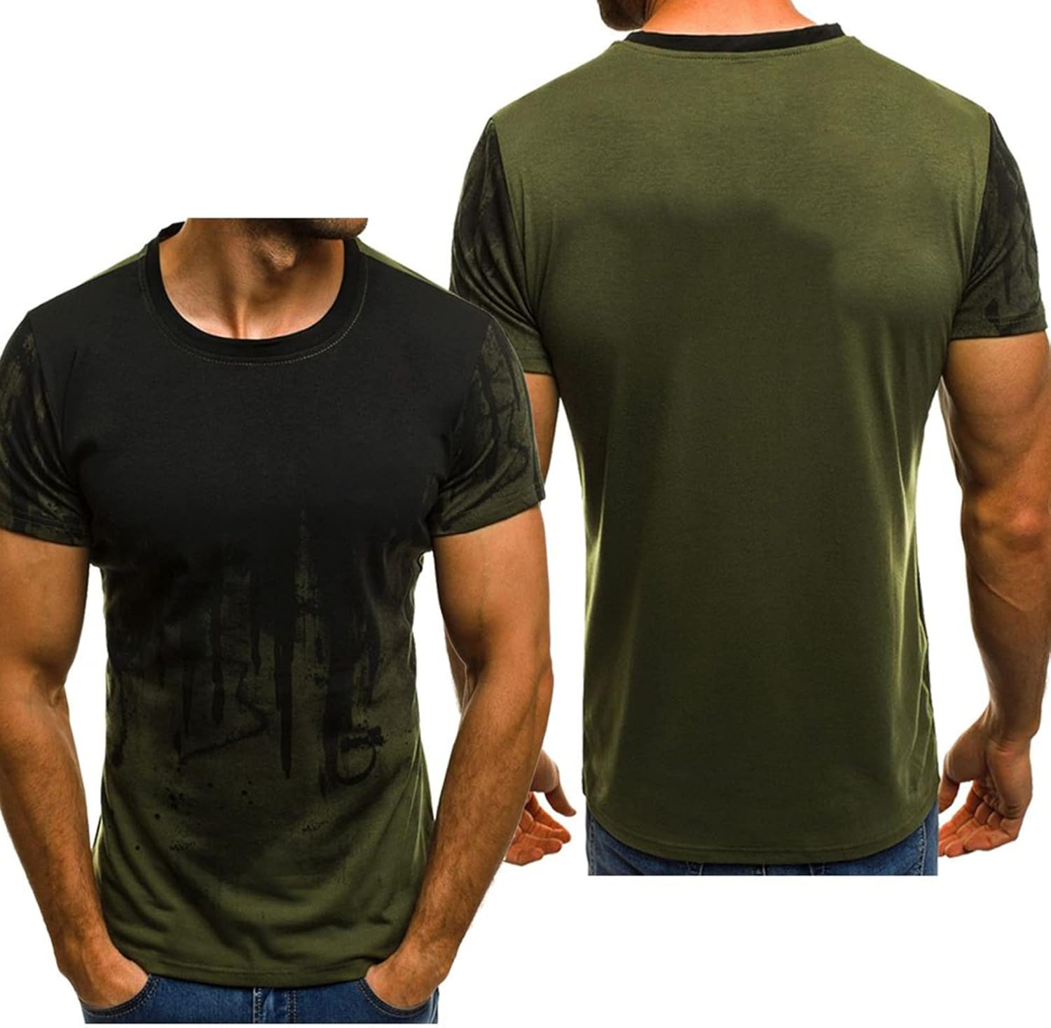 Herr T-shirts Crewneck T-shirt Top Kläder i kontrasterande färger Kortärmad Sportstyle Mjukt Mode Halvärmad Lättvikt-green||4XL