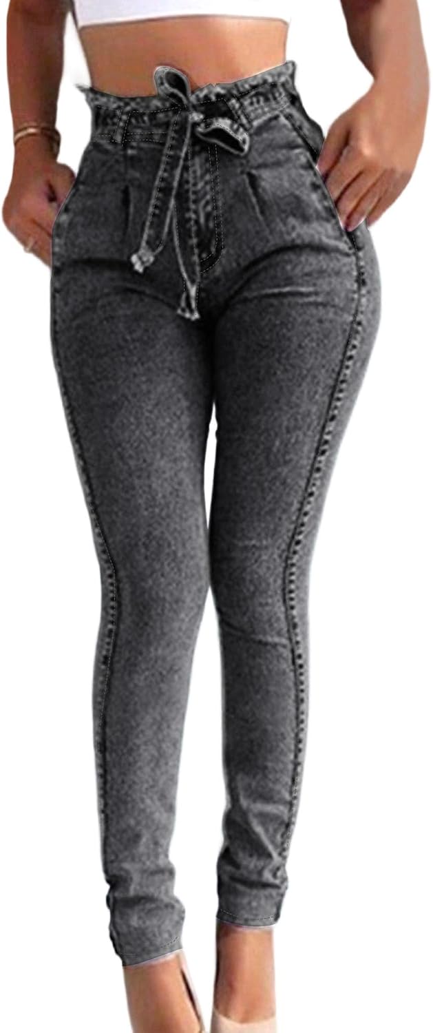 Dam hög midja skinny pennjeans stretch rumplyft denimbyxor magkontroll slim fit bälten jeggings