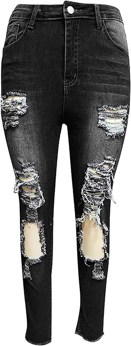 Hög Midja Ripped Jeans Kvinnor Jeans Byxor Kvinnor Hål Skinny Jeans Byxor Kvinnor Ripped Destroyed Denim Jeans Relaxed Women Stretch Slim Fit Ripped Broken Pants Jeans Leggings Women Large Jeans för k