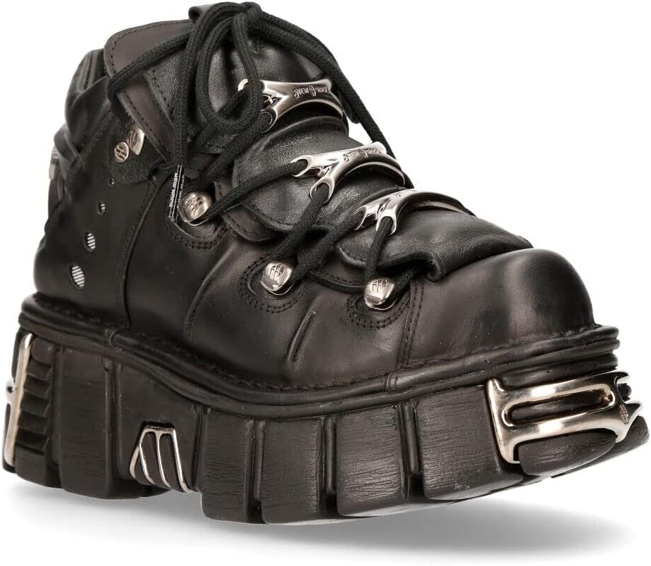 New Rock 106 S1 unisex gotisk punk svart metallisk plattform mode ankelstövlar