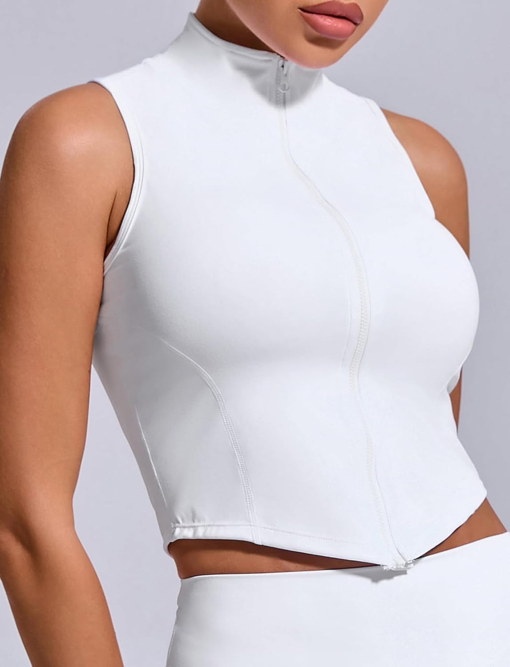 SEAUR Sport crop top damer ärmlös dragkedja tank topp tunn ståkrage tajt topp smal passform snabbtorkande för gym fitness träning S–L