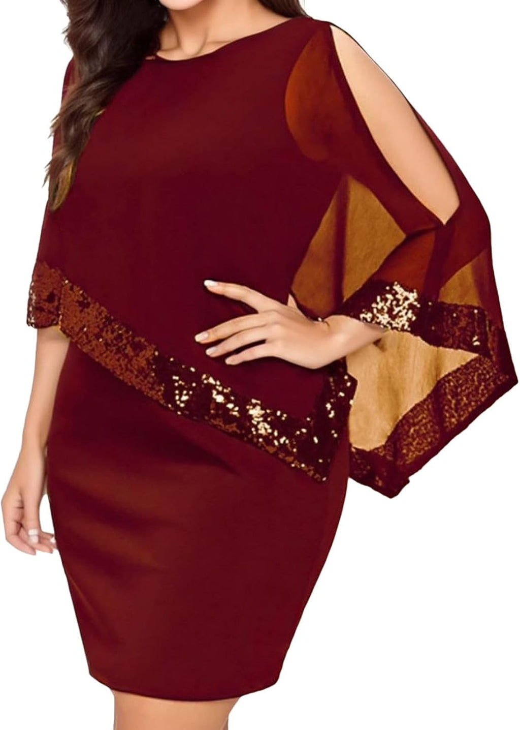 Kvinnors Sommarklänningar 2026 Kvinnor Plus Size Cold Shoulder Overlay Chiffong Axelbandslösa Paljetter Bomull Kortärmad Modeklänning