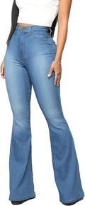 Kurviga jeans för kvinnor Damjeans med hög midja, utsvängda jeans, bootcut med stretch, vida ben och casual byxor