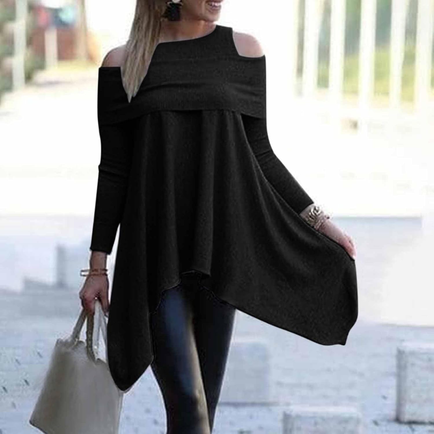 Snö långärmade skjortor dam långärmade blusar formell solid tunika toppar att bära med leggings avslappnade toppar för kvinnor trendig damer bomulls t-shirt