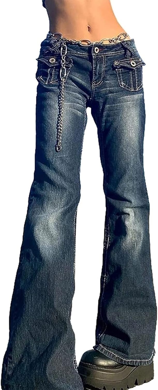 Gothic Cargo Byxor Dam Breda Ben Baggy Byxor Indie Estetiska Y2K Byxor Med Låg Midja Harajuku Streetwear Punk Denim Byxor