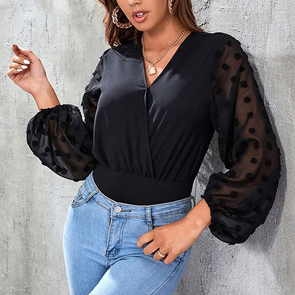 Generisk dambody med spetsar, långärmad eleganta bodys, sexig jumpsuit, toppar, bodysuit, stringtrosa, långärmad body, basic undertröja, V-ringad, party, topp, bustier, ledig, chic, body, spets, damer