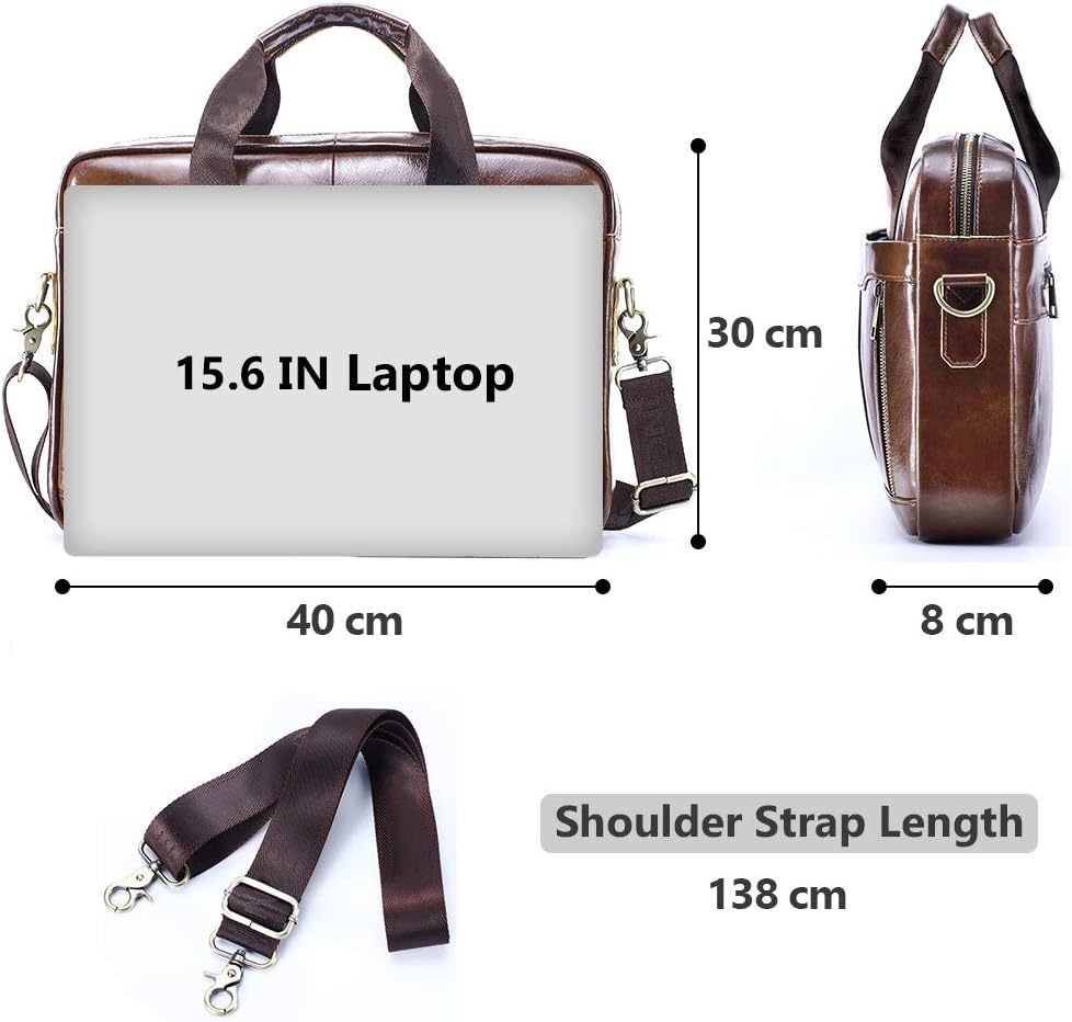 BAGZY Laptopväska för män läder 15,6 tum bärbar dator portfölj laptopfodral gåvor för män laptop messenger axelväska för PC laptop business handväska dokumentväska för kontor affärer college