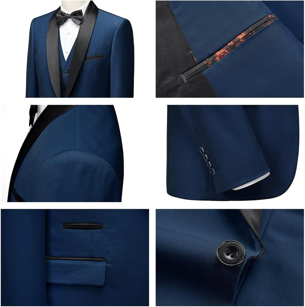 Herrar 3 stycken kostym slim fit en knapp halsduk revers för bröllop bal kavaj väst byxor set