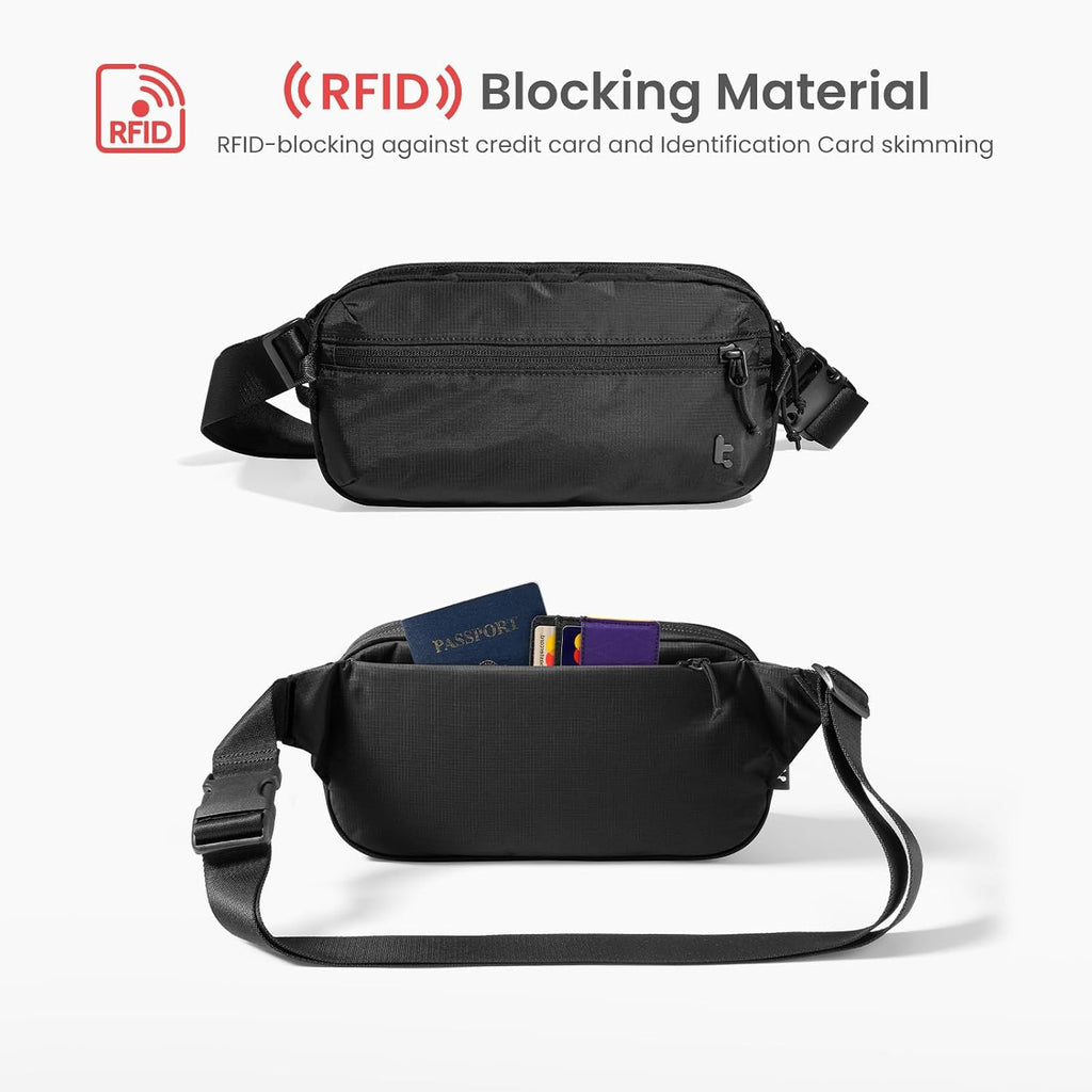 tomtoc 1,5 l crossbody väska med RFID-skydd, liten unisex axelremsväska, sling bag, lätt, vattentät sling bag, för utomhusresor, svart