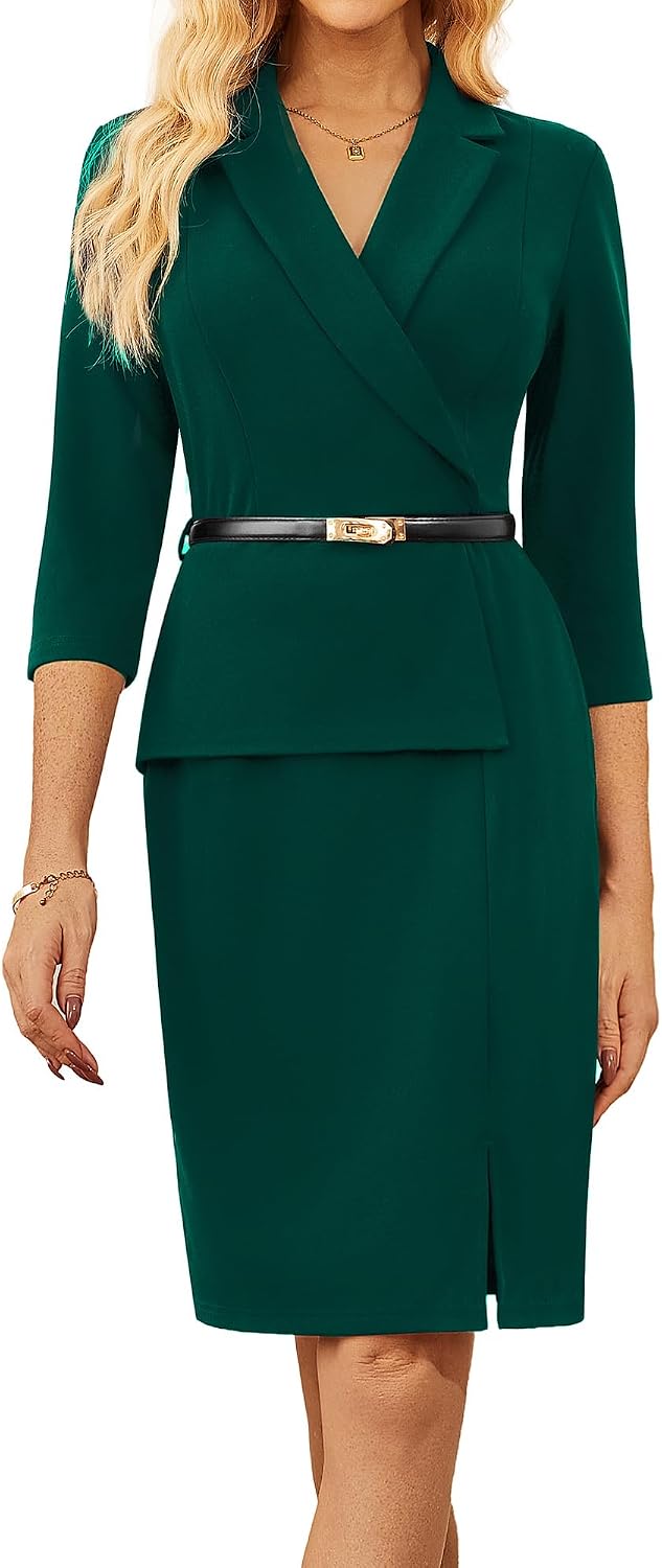 GRACE KARIN Dam elegant kontorsklänning 3/4 ärmar V-ringad bodycon affärsklänning cocktailklänning