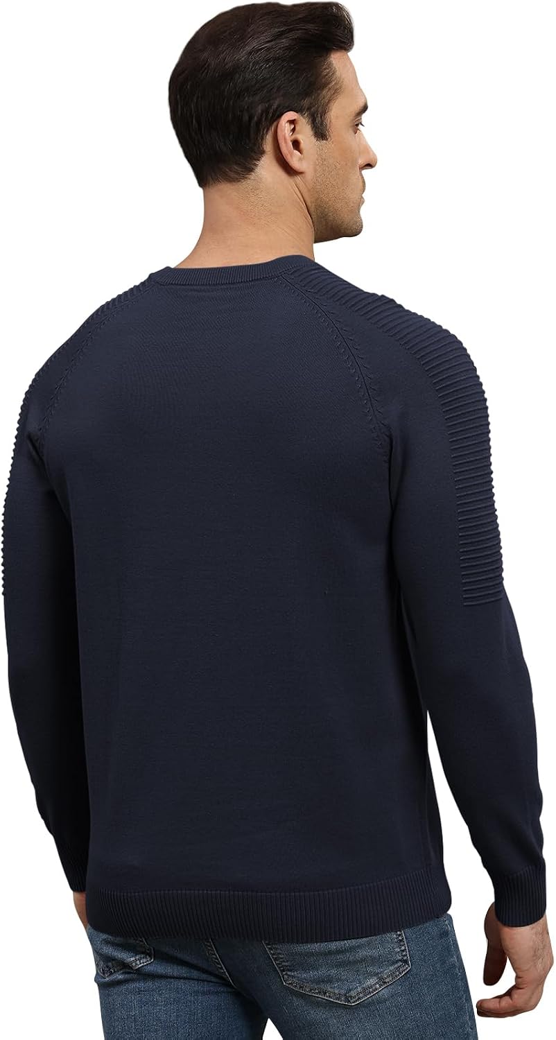 herr rund hals raglan långärmad jumper enfärgad termisk stickad pullover axel ribbning detalj 100 % bomull klassiska stickade kläder höst vinter