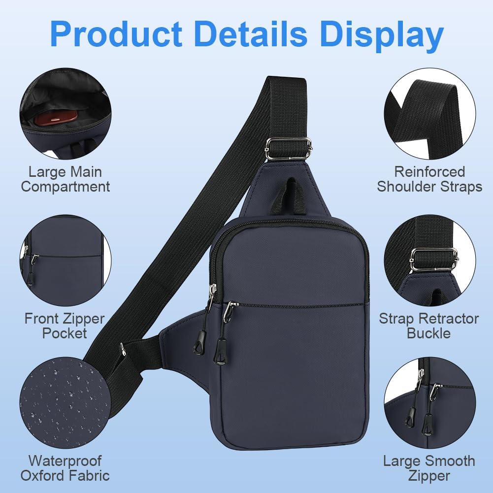 HOTUT Liten axelväska, vattentät bröstväska för män och kvinnor, mini crossbody axelväska med dragkedja och justerbar rem för resor, vandring, cykling, camping, utomhussport