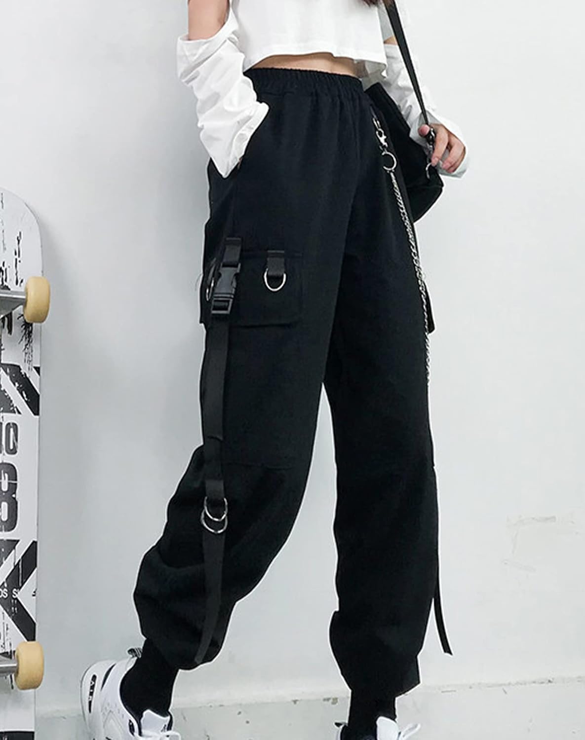 Cargobyxor dam med byxkedja gotiska kläder dam goth punk Y2k techwear byxor