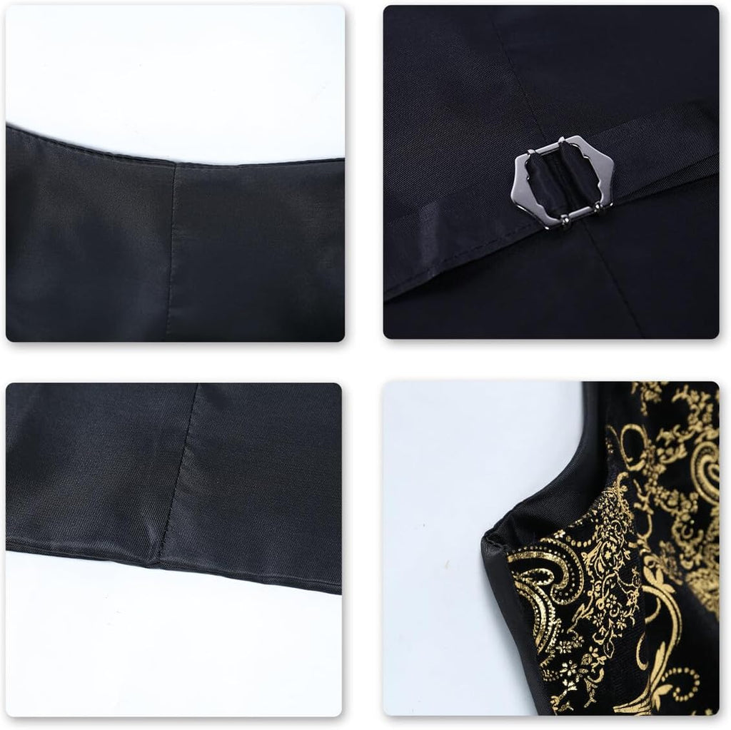 Paisley jacquard-kostym, väst för män, enkel knäppt väst, stilig, smal passform, med knäppning, bal, formell kostym