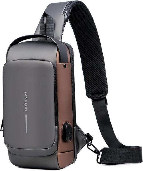 Axelväskor för män och kvinnor, vattentät bröstväska med USB-laddningsport stöldskydd lösenordslås crossbody ryggsäck liten flex axelväska för vandring cykling löpning resor