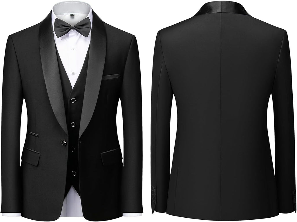 Herrar 3 stycken kostym slim fit en knapp halsduk revers för bröllop bal kavaj väst byxor set