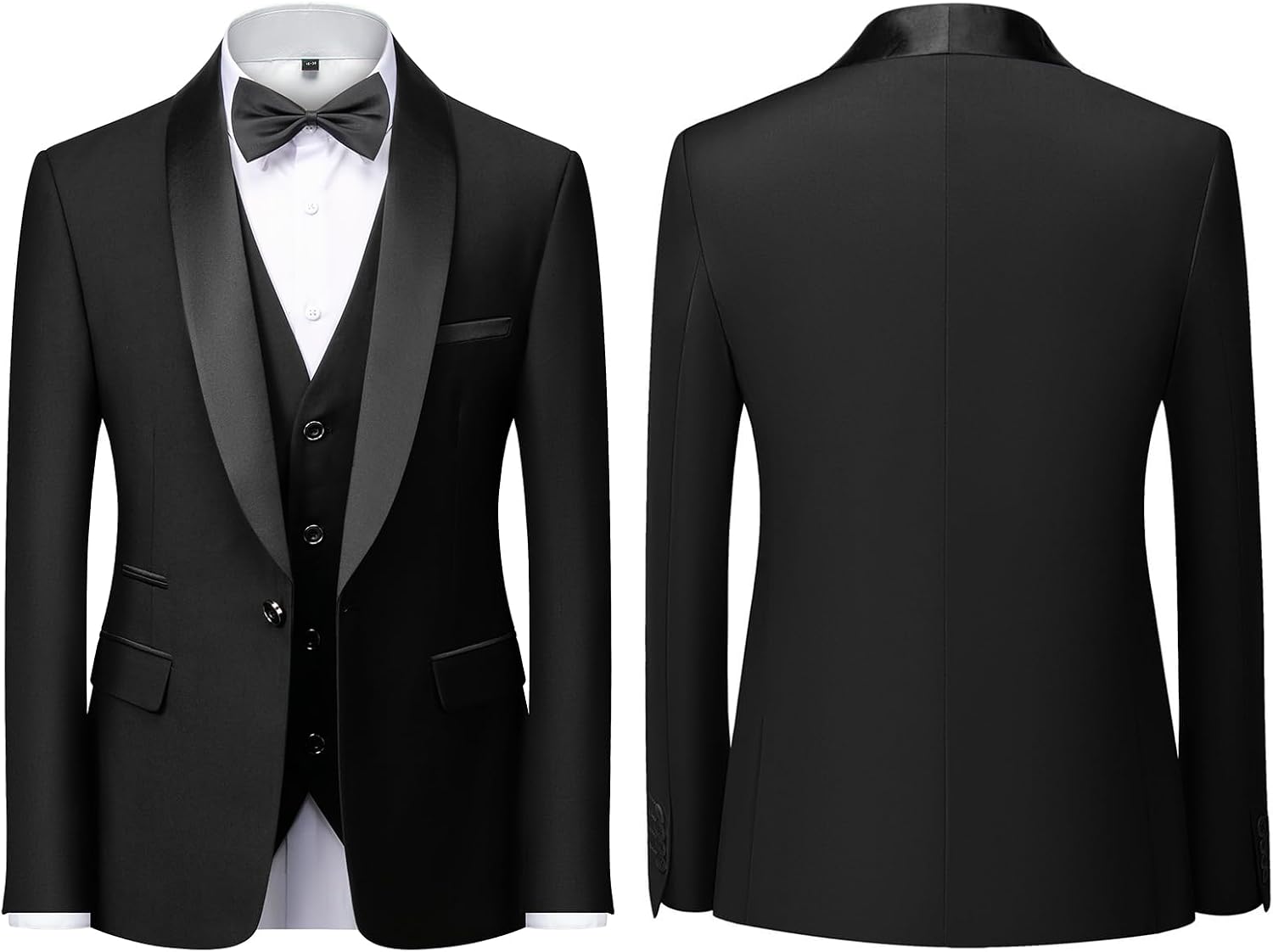 Herrar 3 stycken kostym slim fit en knapp halsduk revers för bröllop bal kavaj väst byxor set