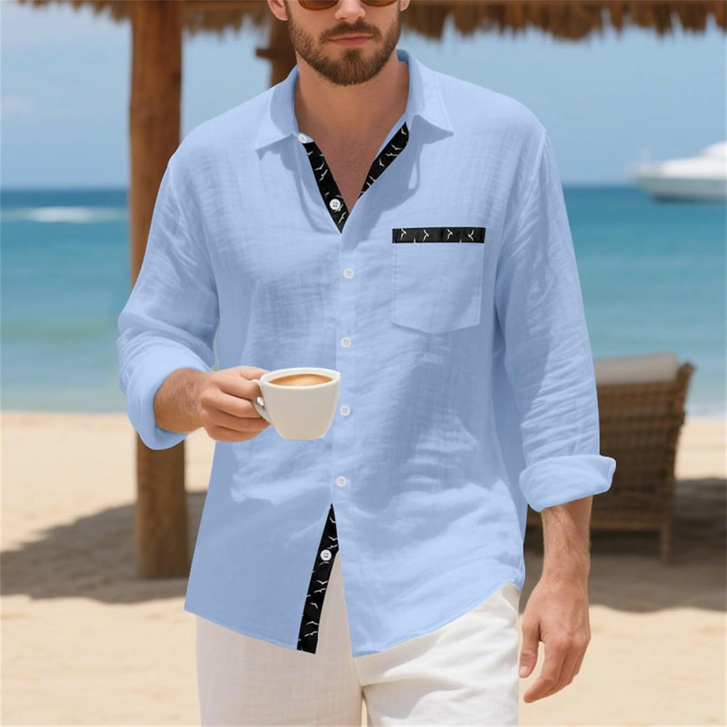 Herrskjorta linne hawaiiansk skjorta herr andningsbar skjorta långärmad chic skjorta överdimensionerad sommartopp med krage ledig minimalistisk baggy topp