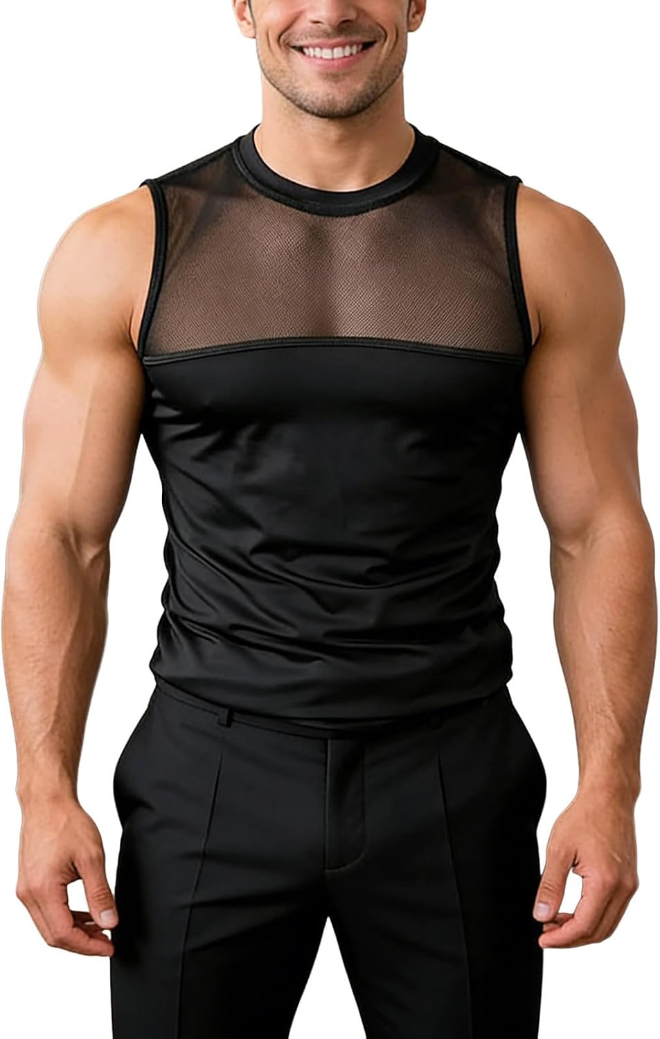 Ärmlös t-shirt män ärmlös muskel tank top hiphop streetwear atletisk nät urholkad avslappnad sommar t-shirt