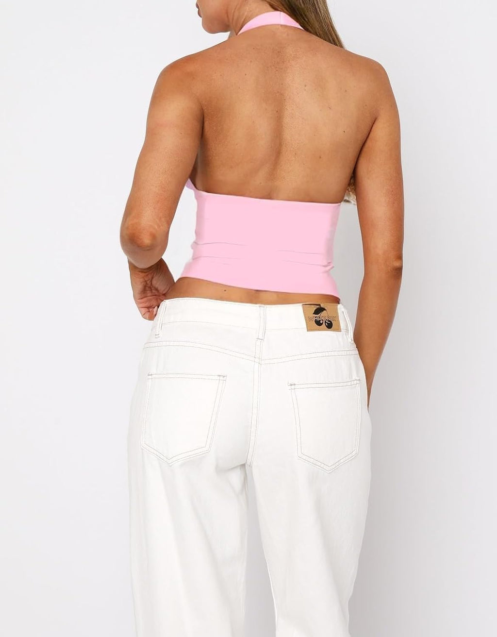 Dam sexig hållare djup V-hals backless crop tank top öppen rygg ärmlös smal passform Y2k sommartoppar