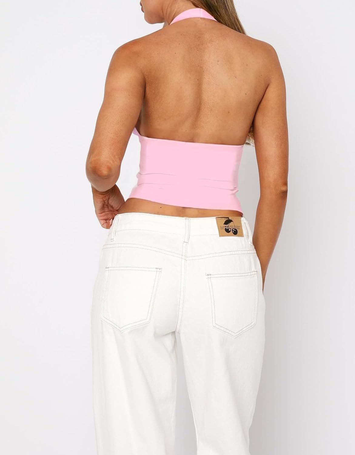 Dam sexig hållare djup V-hals backless crop tank top öppen rygg ärmlös smal passform Y2k sommartoppar