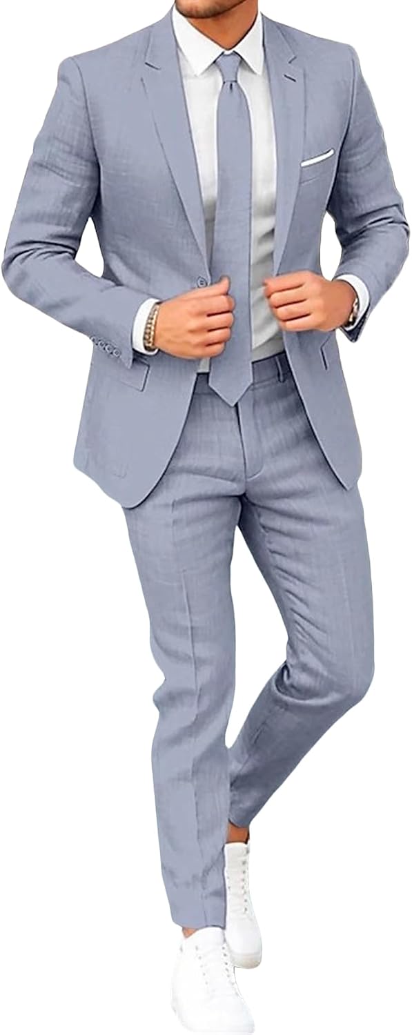 Herr Classic Fit bröllop formella set 2-delad kostym, solid jacka och byxor set för män bal fest & affärer