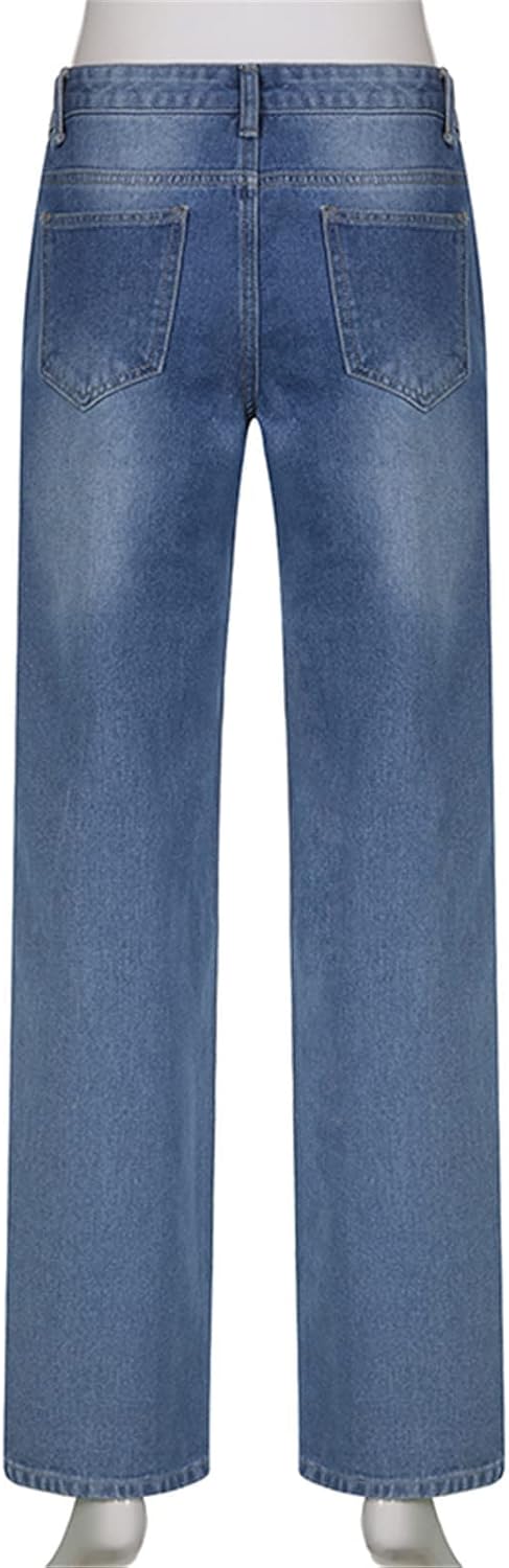 Kvinnor Y2k-jeans, gothstil, byxor i punkig emostil, säckiga, utsvängda jeans, breda ben, Harajuku grunge-byxor, hiphop-kläder