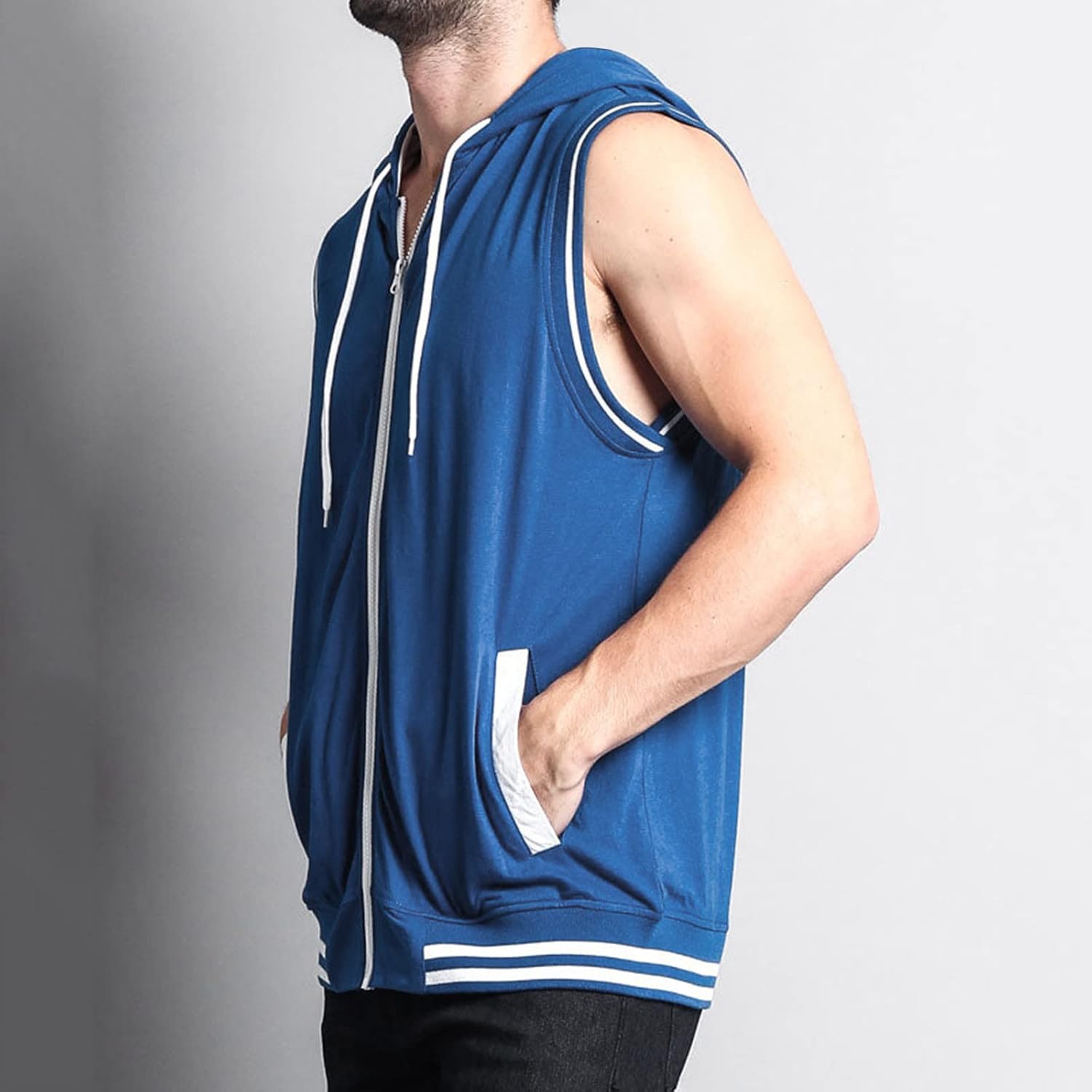 Sport huvjacka för män, tanktopp, huvtröja, gym, fitness, ärmlös huvtröja, muskelskjorta med dragkedja, ärmlös huvtröja för män med fickor, ledig tankskjorta med huva, sommarväst