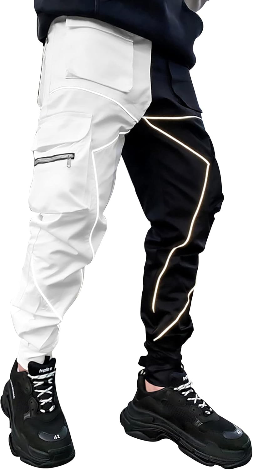 AIEOE Cargobyxor, herr, hip hop, techwear, cargobyxor med reflekterande ränder, streetwear, punkbyxor, joggingbyxor, joggingbyxor med fickor, elastisk linning