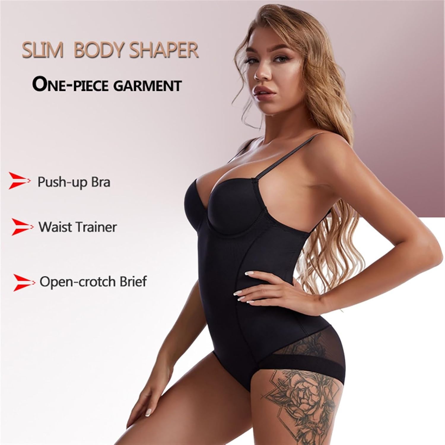 Body Shapewear for kvinnor Magkontrollklänning Rygglösa Bodysuit Toppar Body Shaper med inbyggd BH